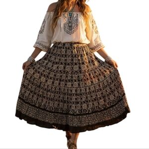 Kim Cami Boho Print Midi Skirt | Cotton Made in India | Size Large